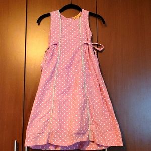 April Cornell Apron Style Dress Mauve and White with Green Trim Girls size 7/8